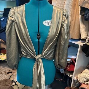 Forever 21 Metallic Gold Tie-Front Blouse